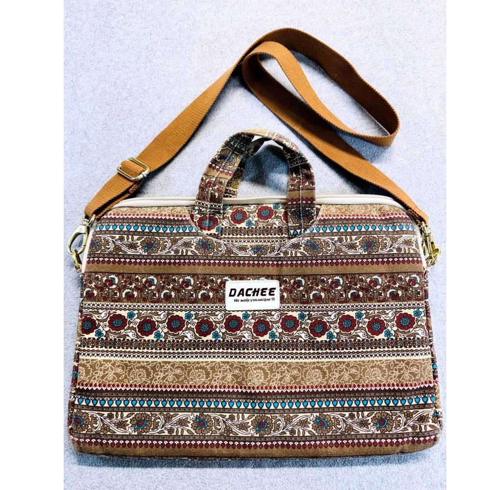 Dachee Laptop‎ Messenger Bag Womens 15.6 Inch Brown Boho Floral Tapestry Canvas